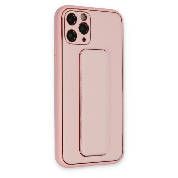 Mey İthalat®  iPhone 11 Pro Kılıf Coco Deri Standlı Kapak - Pembe