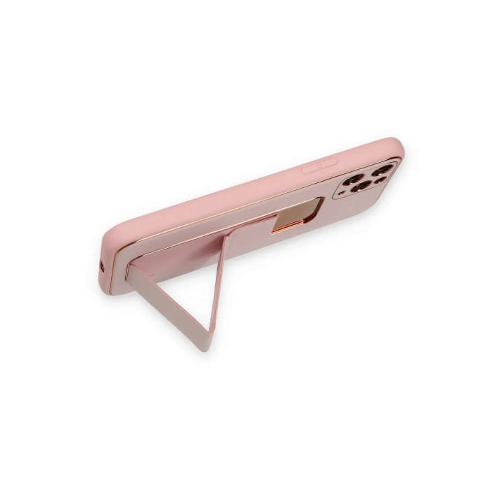 Mey İthalat®  iPhone 11 Pro Kılıf Coco Deri Standlı Kapak - Pembe