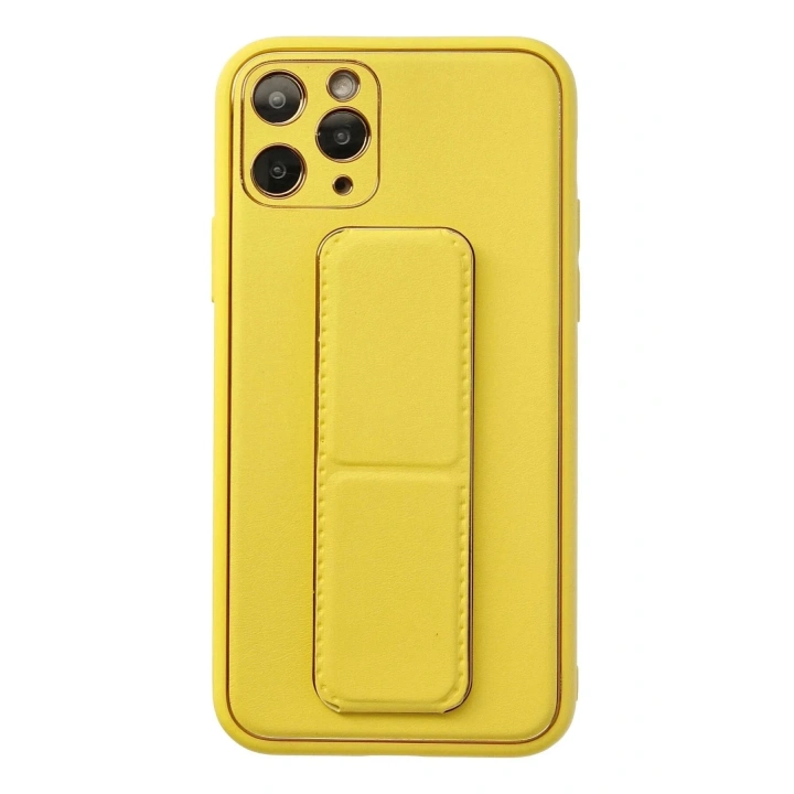 Mey İthalat®  iPhone 11 Pro Kılıf Coco Deri Standlı Kapak - Sarı