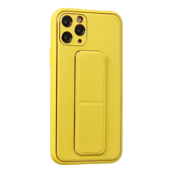 Mey İthalat®  iPhone 11 Pro Kılıf Coco Deri Standlı Kapak - Sarı