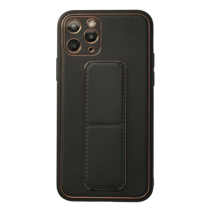 Mey İthalat®  iPhone 11 Pro Kılıf Coco Deri Standlı Kapak - Siyah