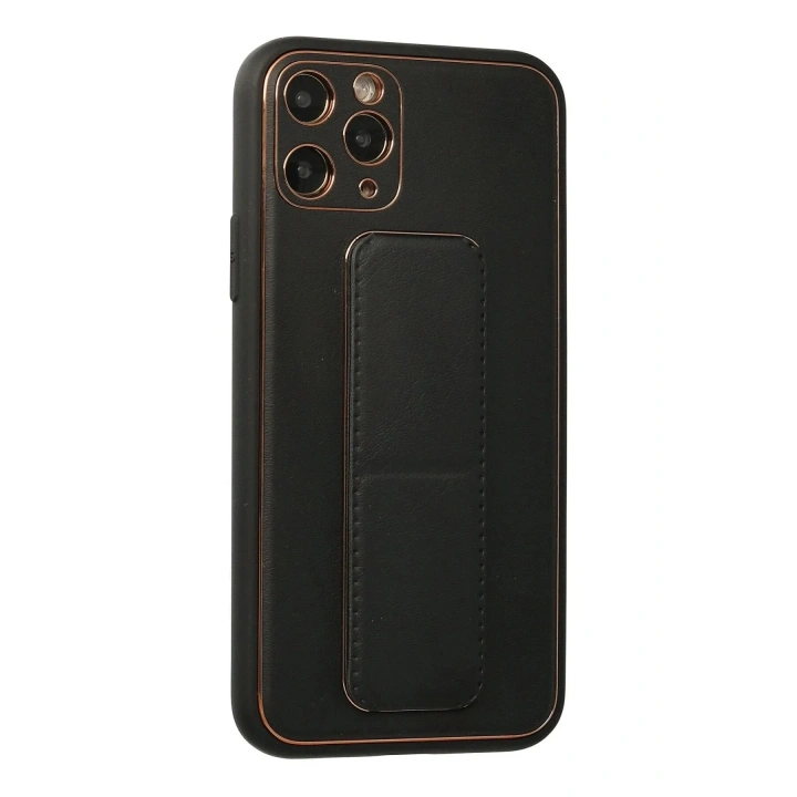 Mey İthalat®  iPhone 11 Pro Kılıf Coco Deri Standlı Kapak - Siyah