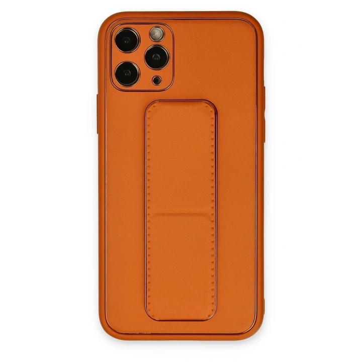 Mey İthalat®  iPhone 11 Pro Kılıf Coco Deri Standlı Kapak - Turuncu