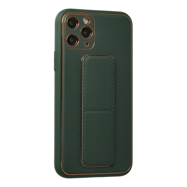 Mey İthalat®  iPhone 11 Pro Kılıf Coco Deri Standlı Kapak - Yeşil