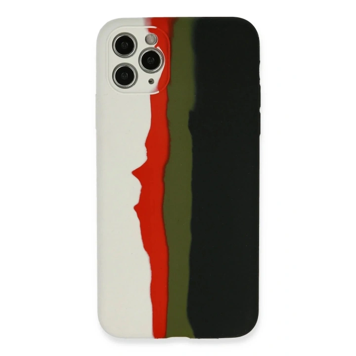 Mey İthalat®  iPhone 11 Pro Kılıf Ebruli Lansman Silikon - Beyaz-Siyah