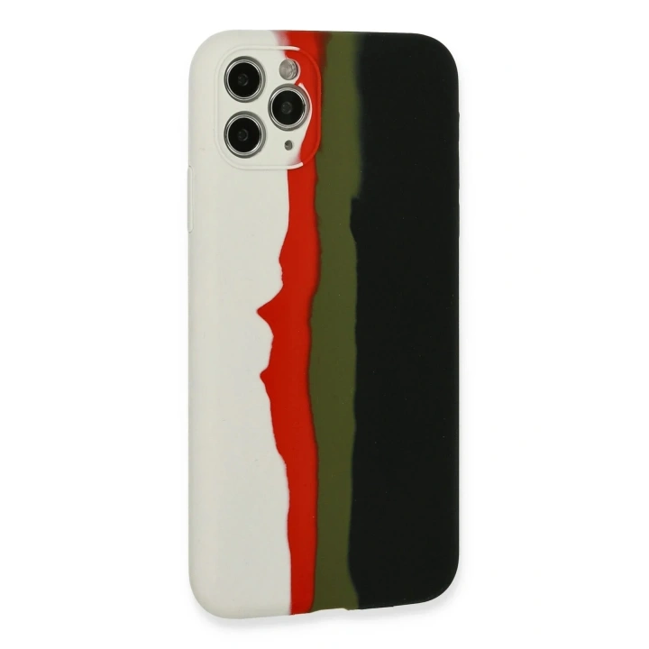 Mey İthalat®  iPhone 11 Pro Kılıf Ebruli Lansman Silikon - Beyaz-Siyah
