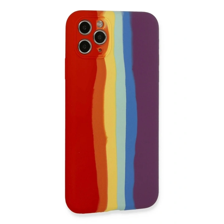 Mey İthalat®  iPhone 11 Pro Kılıf Ebruli Lansman Silikon - Kırmızı-Mor