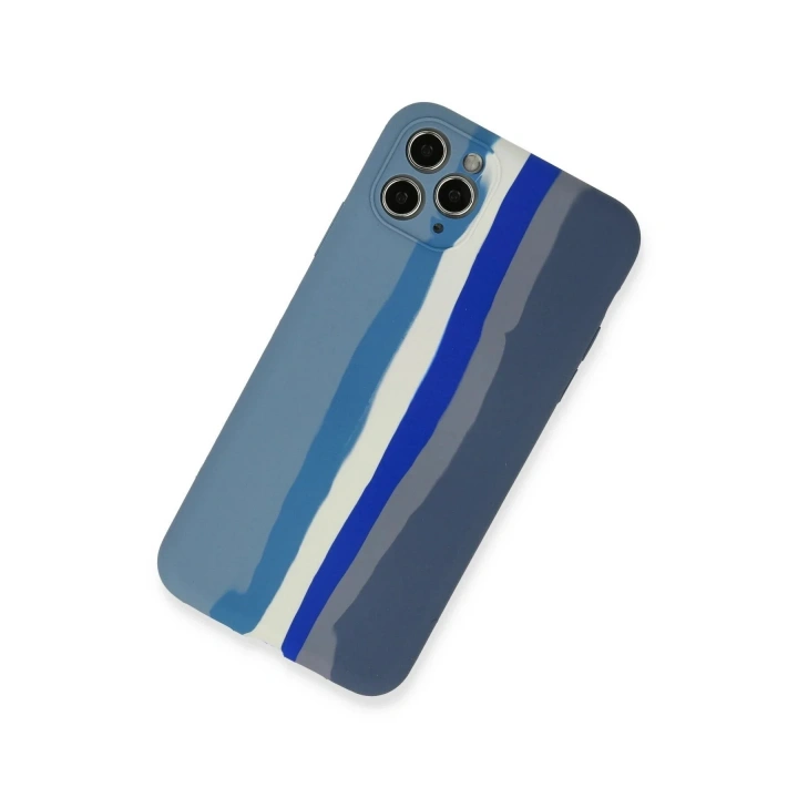 Mey İthalat®  iPhone 11 Pro Kılıf Ebruli Lansman Silikon - Mavi-Gri