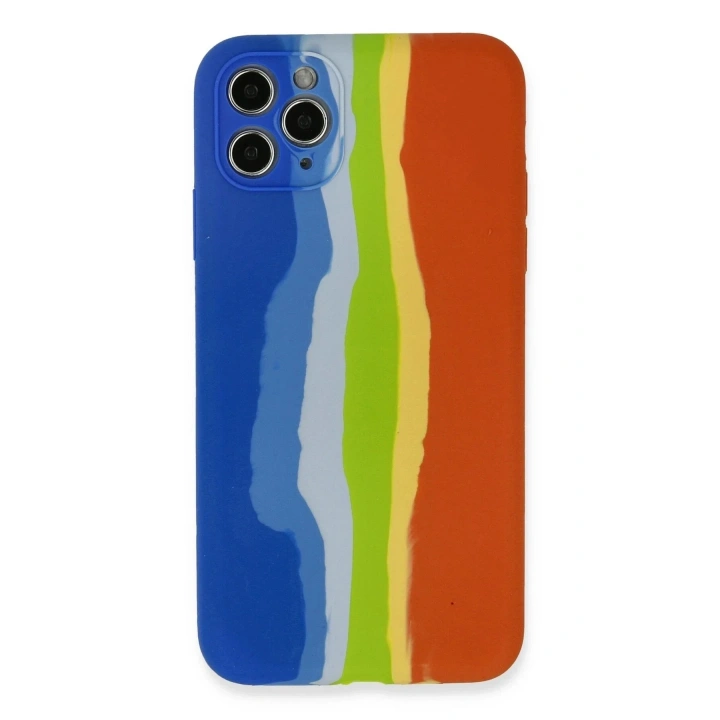 Mey İthalat®  iPhone 11 Pro Kılıf Ebruli Lansman Silikon - Mavi-Turuncu