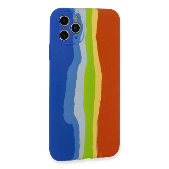 Mey İthalat®  iPhone 11 Pro Kılıf Ebruli Lansman Silikon - Mavi-Turuncu