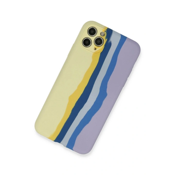 Mey İthalat®  iPhone 11 Pro Kılıf Ebruli Lansman Silikon - Sarı-Lila