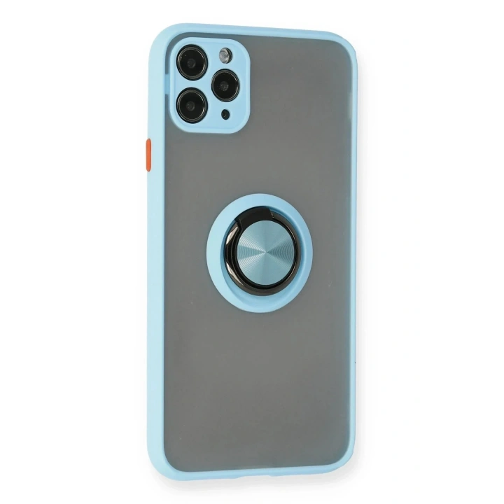 Mey İthalat®  iPhone 11 Pro Kılıf Montreal Yüzüklü Silikon Kapak - Buz Mavi