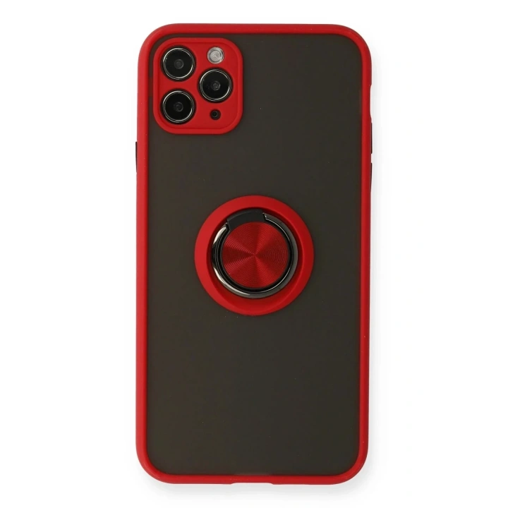 Mey İthalat®  iPhone 11 Pro Kılıf Montreal Yüzüklü Silikon Kapak - Kırmızı
