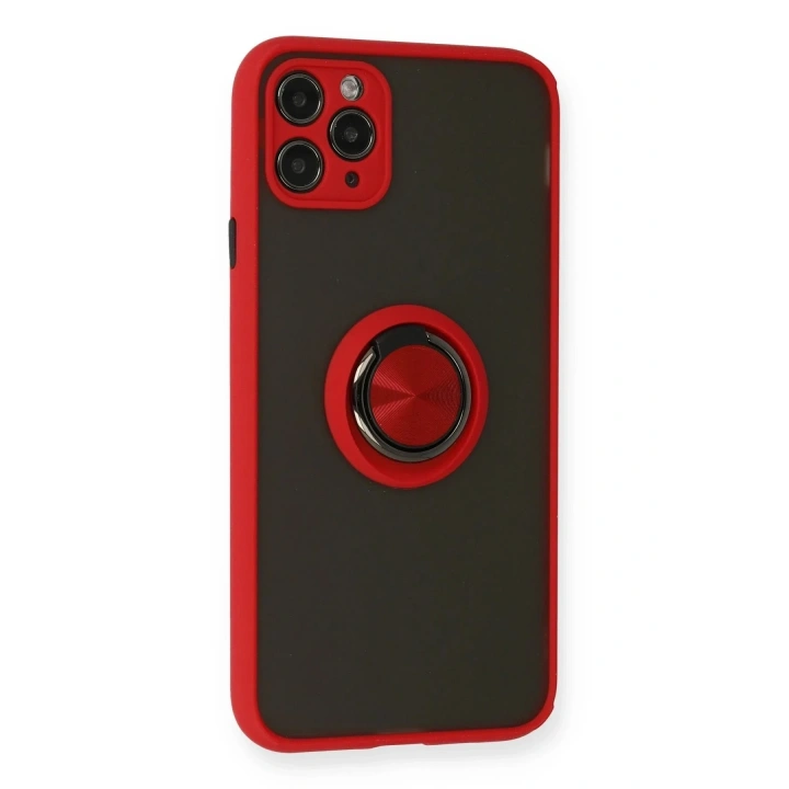 Mey İthalat®  iPhone 11 Pro Kılıf Montreal Yüzüklü Silikon Kapak - Kırmızı