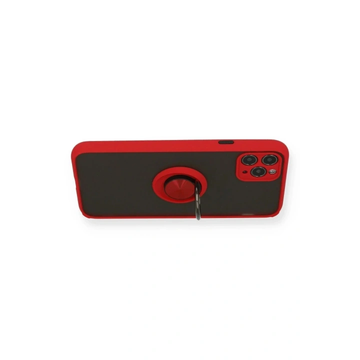 Mey İthalat®  iPhone 11 Pro Kılıf Montreal Yüzüklü Silikon Kapak - Kırmızı