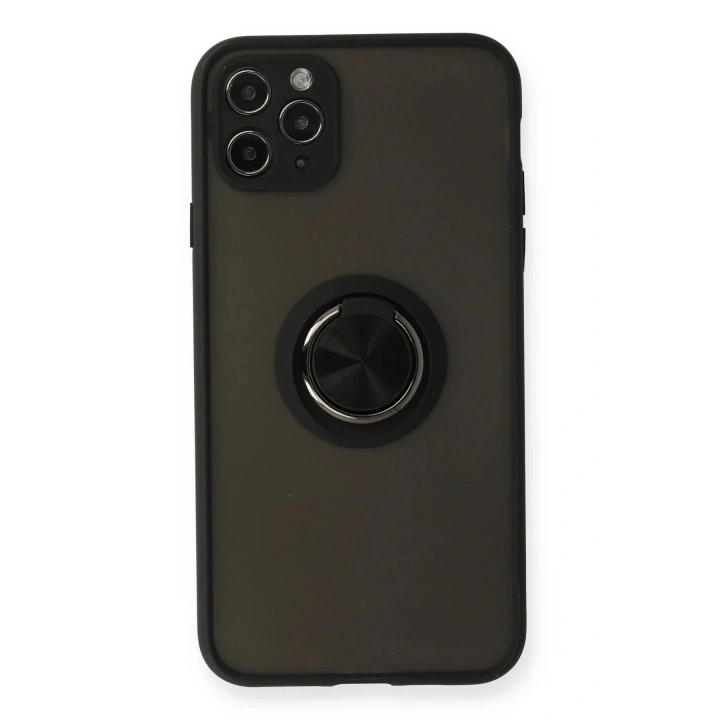 Mey İthalat®  iPhone 11 Pro Kılıf Montreal Yüzüklü Silikon Kapak - Siyah