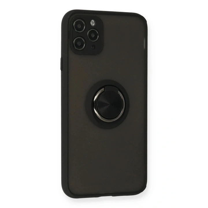 Mey İthalat®  iPhone 11 Pro Kılıf Montreal Yüzüklü Silikon Kapak - Siyah
