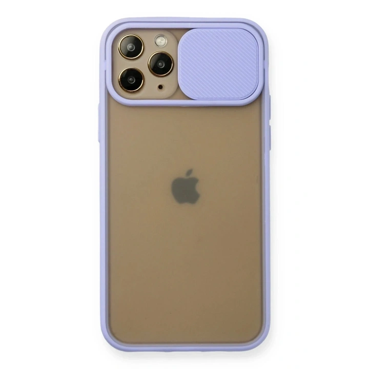 Mey İthalat®  iPhone 11 Pro Kılıf Palm Buzlu Kamera Sürgülü Silikon - Lila