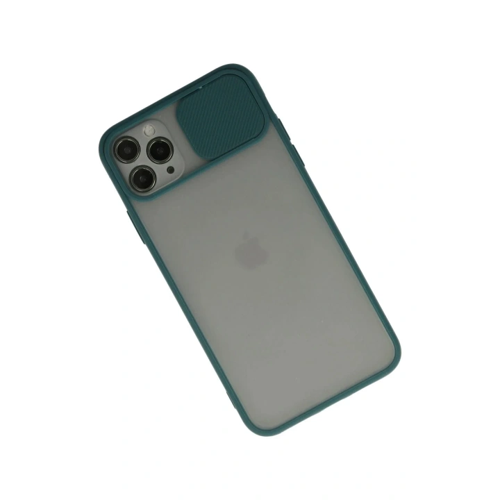 Mey İthalat®  iPhone 11 Pro Kılıf Palm Buzlu Kamera Sürgülü Silikon - Yeşil