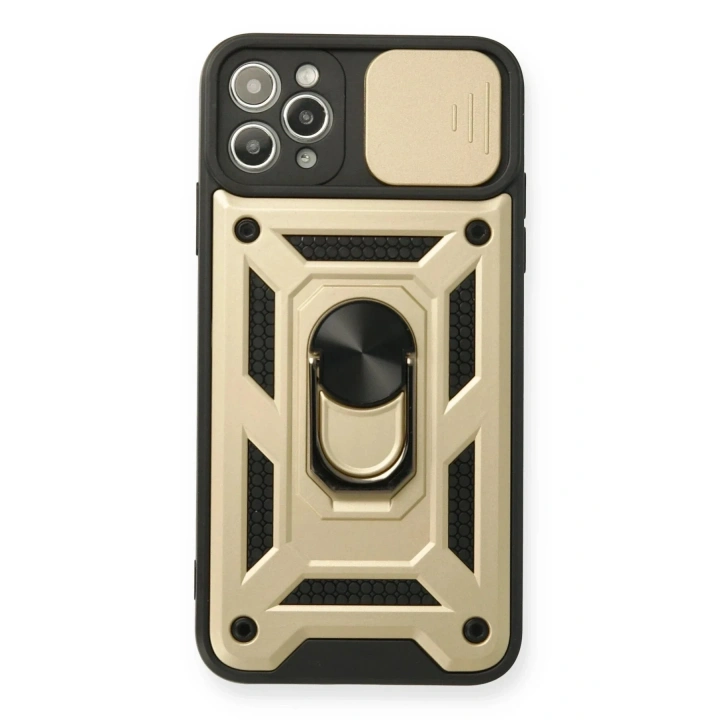Mey İthalat®  iPhone 11 Pro Kılıf Pars Lens Yüzüklü Silikon - Gold