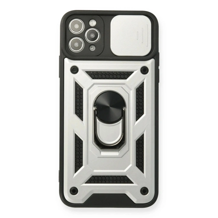 Mey İthalat®  iPhone 11 Pro Kılıf Pars Lens Yüzüklü Silikon - Gümüş