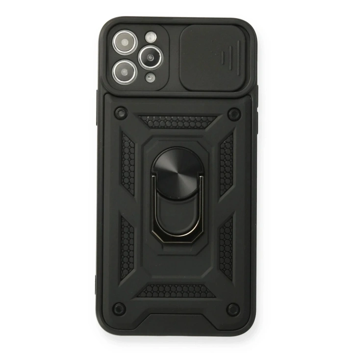 Mey İthalat®  iPhone 11 Pro Kılıf Pars Lens Yüzüklü Silikon - Siyah