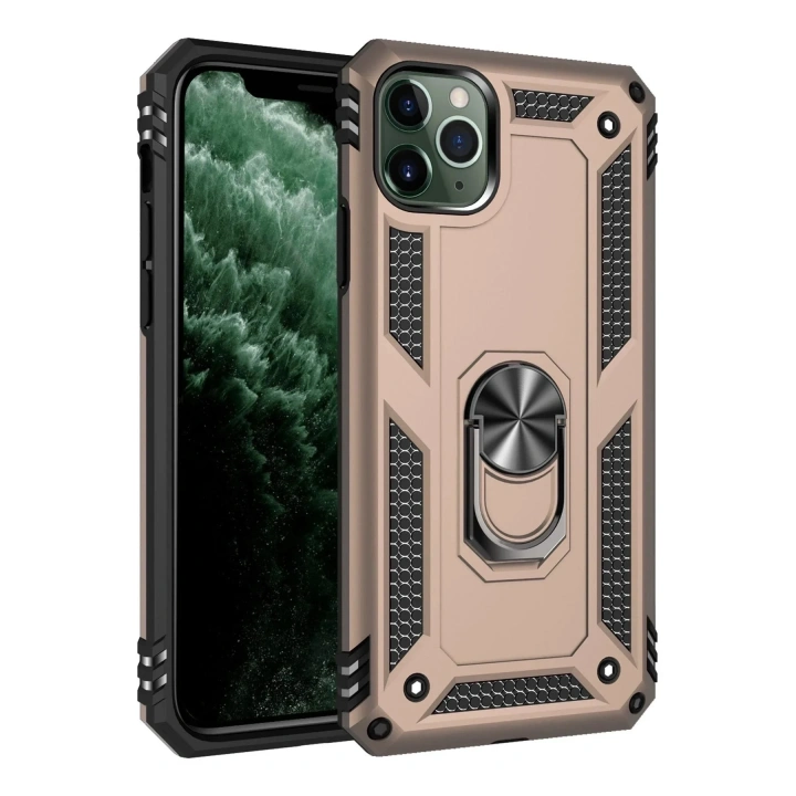 Mey İthalat®  iPhone 11 Pro Kılıf Sofya Yüzüklü Silikon Kapak - Gold