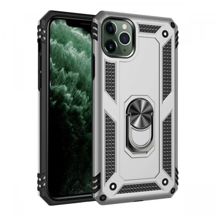 Mey İthalat®  iPhone 11 Pro Kılıf Sofya Yüzüklü Silikon Kapak - Gümüş
