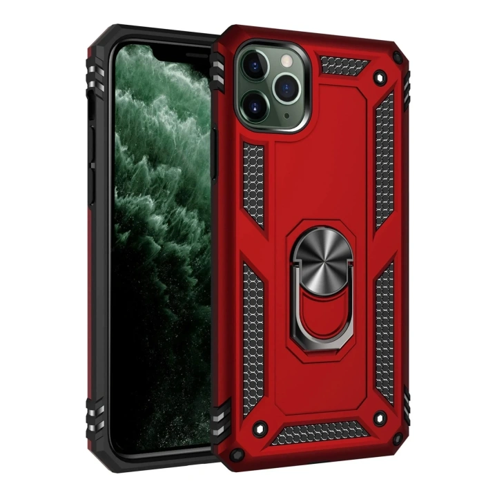 Mey İthalat®  iPhone 11 Pro Kılıf Sofya Yüzüklü Silikon Kapak - Kırmızı