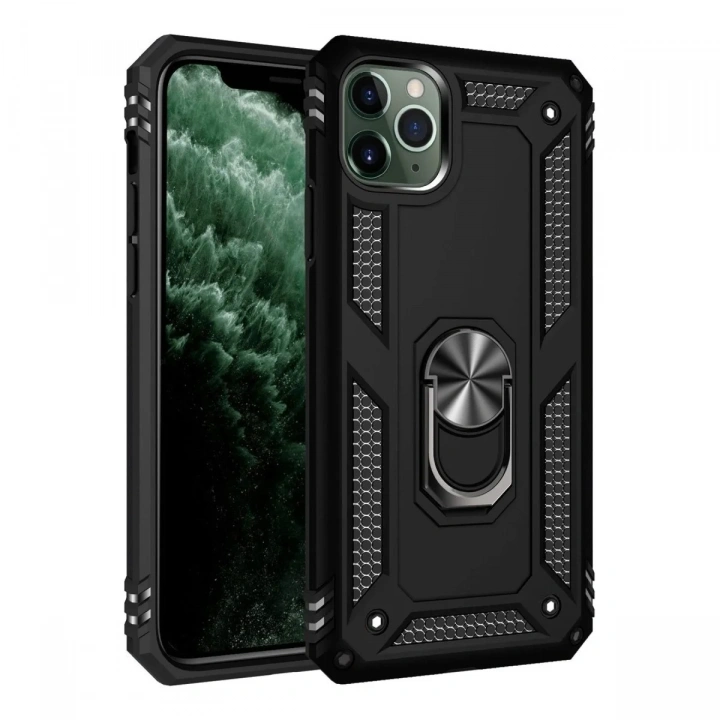 Mey İthalat®  iPhone 11 Pro Kılıf Sofya Yüzüklü Silikon Kapak - Siyah