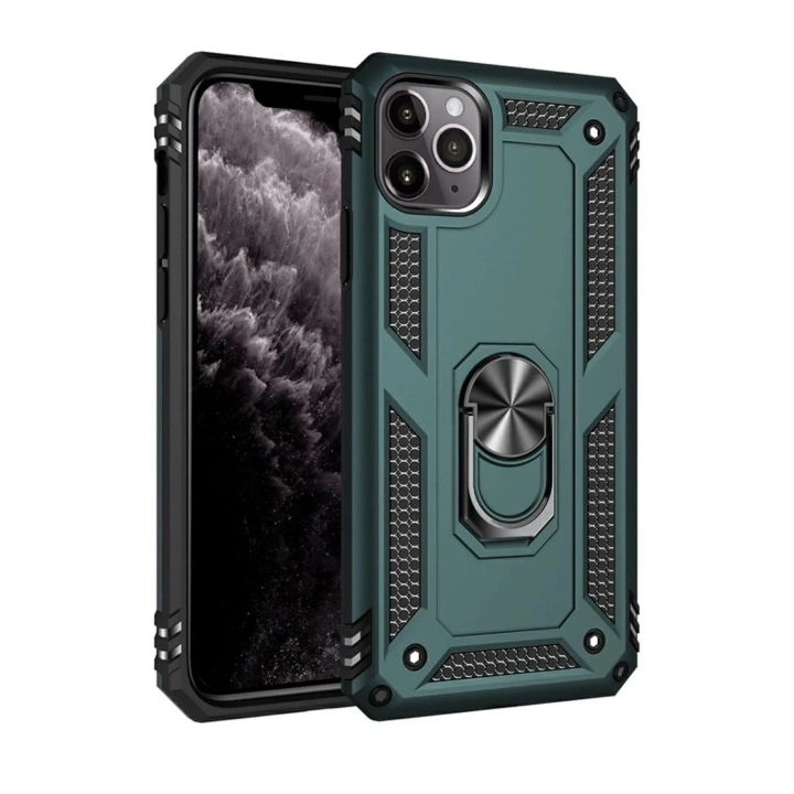 Mey İthalat®  iPhone 11 Pro Kılıf Sofya Yüzüklü Silikon Kapak - Yeşil