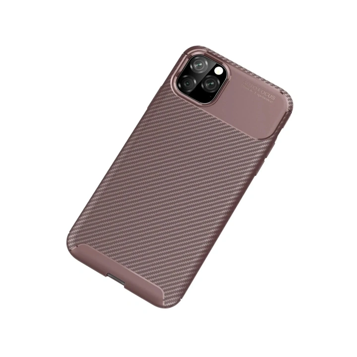 Mey İthalat®  iPhone 11 Pro Max Kılıf Auto Focus Karbon Kapak - Kahverengi
