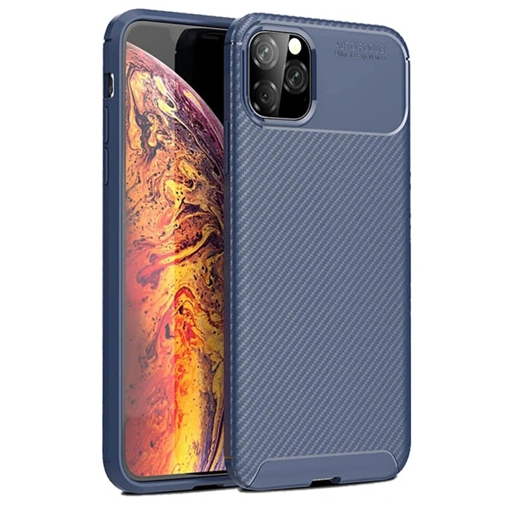Mey İthalat®  iPhone 11 Pro Max Kılıf Auto Focus Karbon Kapak - Lacivert