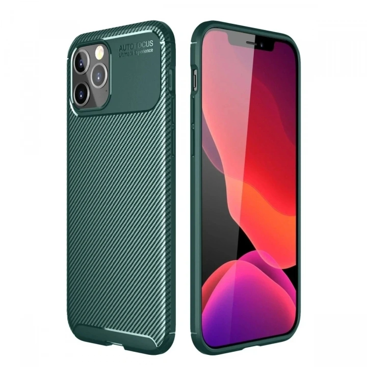 Mey İthalat®  iPhone 11 Pro Max Kılıf Auto Focus Karbon Kapak - Yeşil