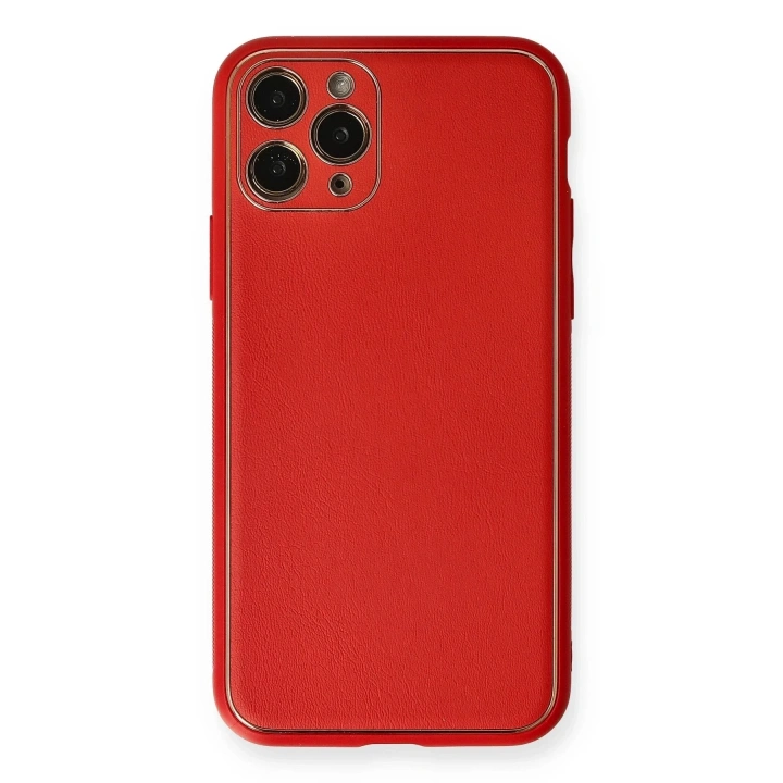 Mey İthalat®  iPhone 11 Pro Max Kılıf Coco Deri Silikon Kapak - Kırmızı