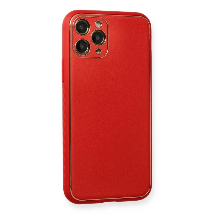 Mey İthalat®  iPhone 11 Pro Max Kılıf Coco Deri Silikon Kapak - Kırmızı