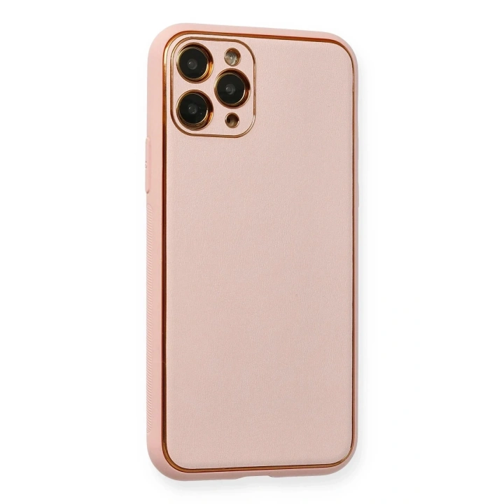 Mey İthalat®  iPhone 11 Pro Max Kılıf Coco Deri Silikon Kapak - Pembe