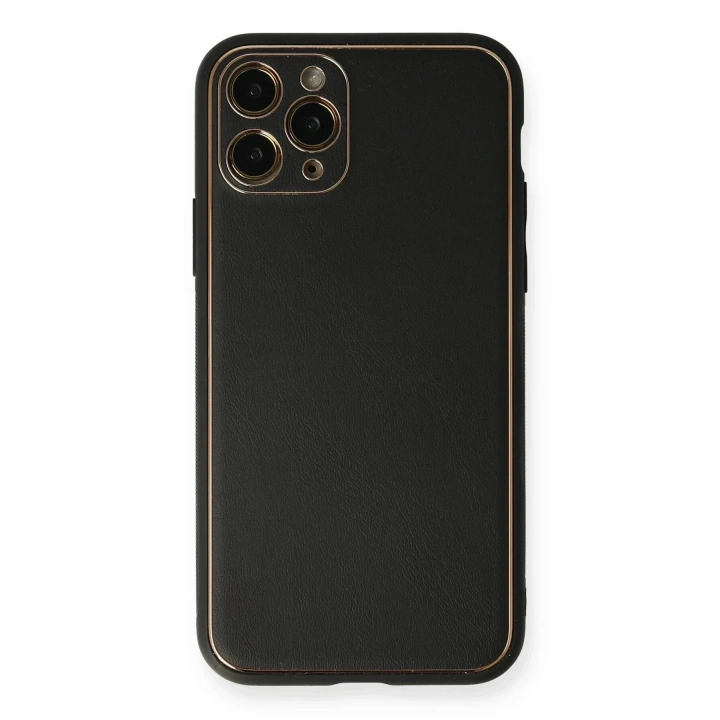 Mey İthalat®  iPhone 11 Pro Max Kılıf Coco Deri Silikon Kapak - Siyah