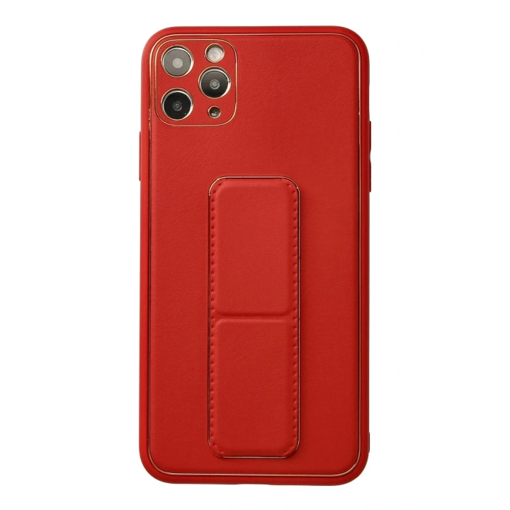 Mey İthalat®  iPhone 11 Pro Max Kılıf Coco Deri Standlı Kapak - Kırmızı