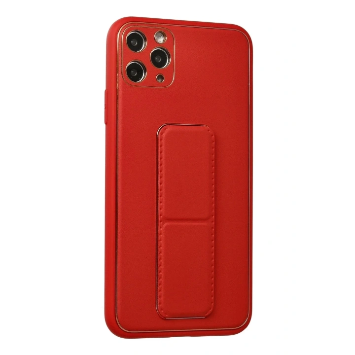 Mey İthalat®  iPhone 11 Pro Max Kılıf Coco Deri Standlı Kapak - Kırmızı