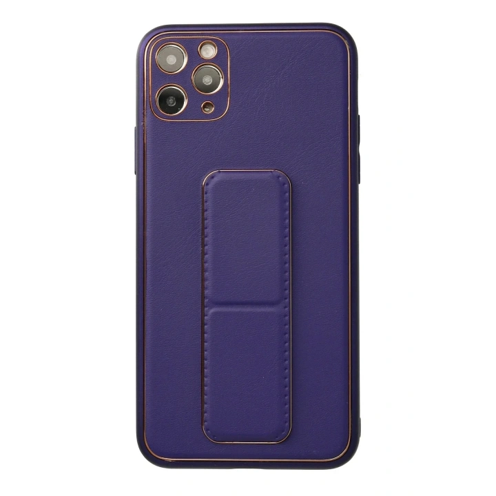 Mey İthalat®  iPhone 11 Pro Max Kılıf Coco Deri Standlı Kapak - Mor