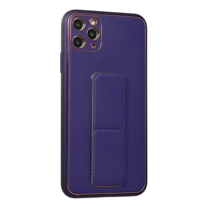 Mey İthalat®  iPhone 11 Pro Max Kılıf Coco Deri Standlı Kapak - Mor