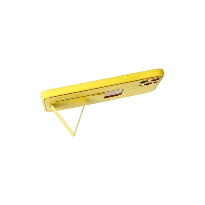 Mey İthalat®  iPhone 11 Pro Max Kılıf Coco Deri Standlı Kapak - Sarı