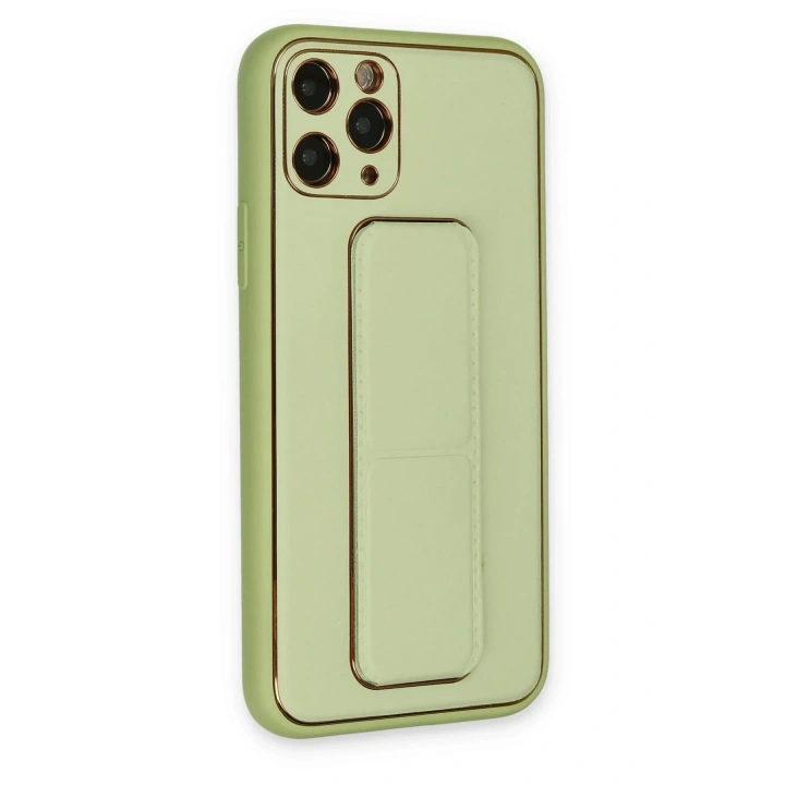 Mey İthalat®  iPhone 11 Pro Max Kılıf Coco Deri Standlı Kapak - Su Yeşili