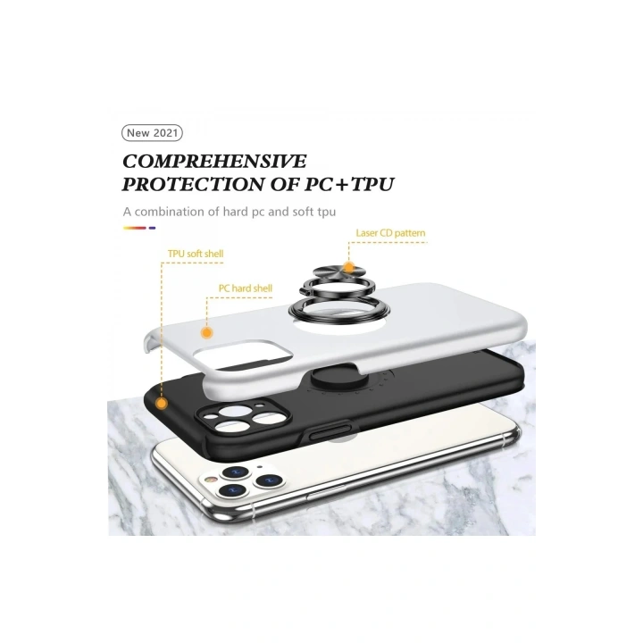 Mey İthalat®  iPhone 11 Pro Max Kılıf Elit Yüzüklü Kapak - Gümüş