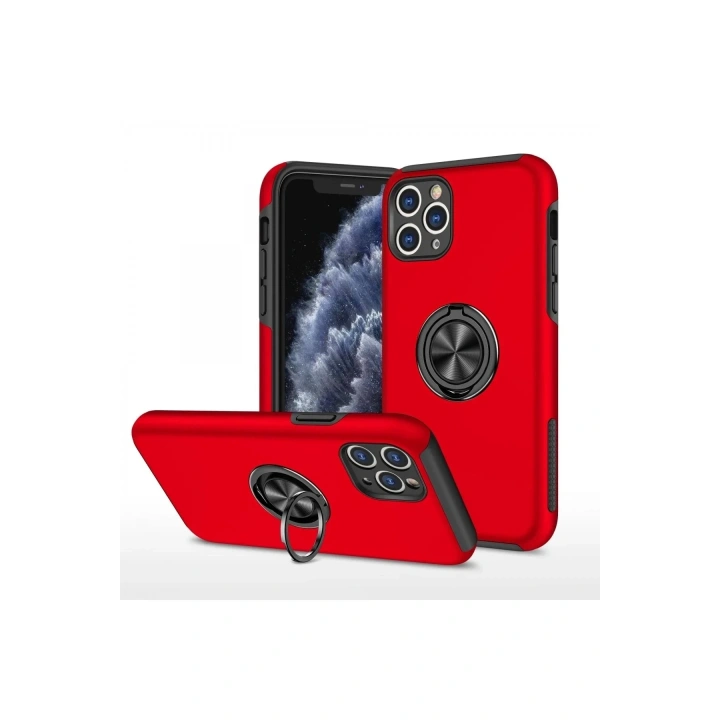 Mey İthalat®  iPhone 11 Pro Max Kılıf Elit Yüzüklü Kapak - Kırmızı