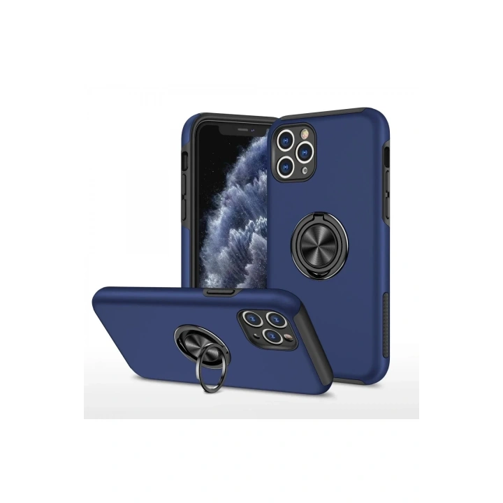 Mey İthalat®  iPhone 11 Pro Max Kılıf Elit Yüzüklü Kapak - Lacivert
