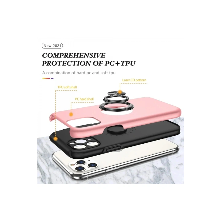 Mey İthalat®  iPhone 11 Pro Max Kılıf Elit Yüzüklü Kapak - Pembe
