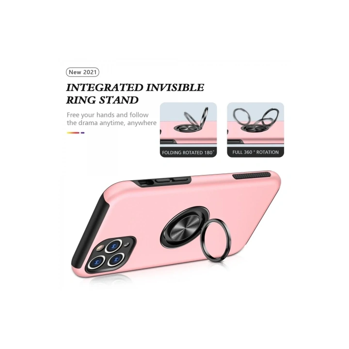 Mey İthalat®  iPhone 11 Pro Max Kılıf Elit Yüzüklü Kapak - Pembe