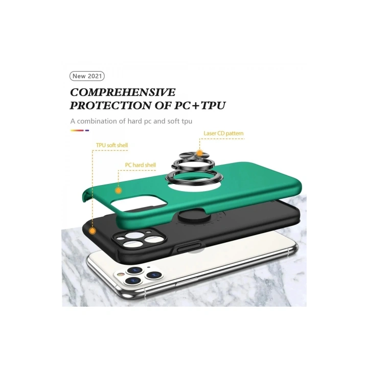 Mey İthalat®  iPhone 11 Pro Max Kılıf Elit Yüzüklü Kapak - Yeşil